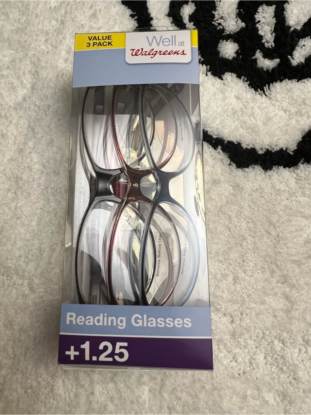 Well at Walgreens Reading Glasses Value 3 Pack +1.25 3-Pack Black, Blue & Red +1